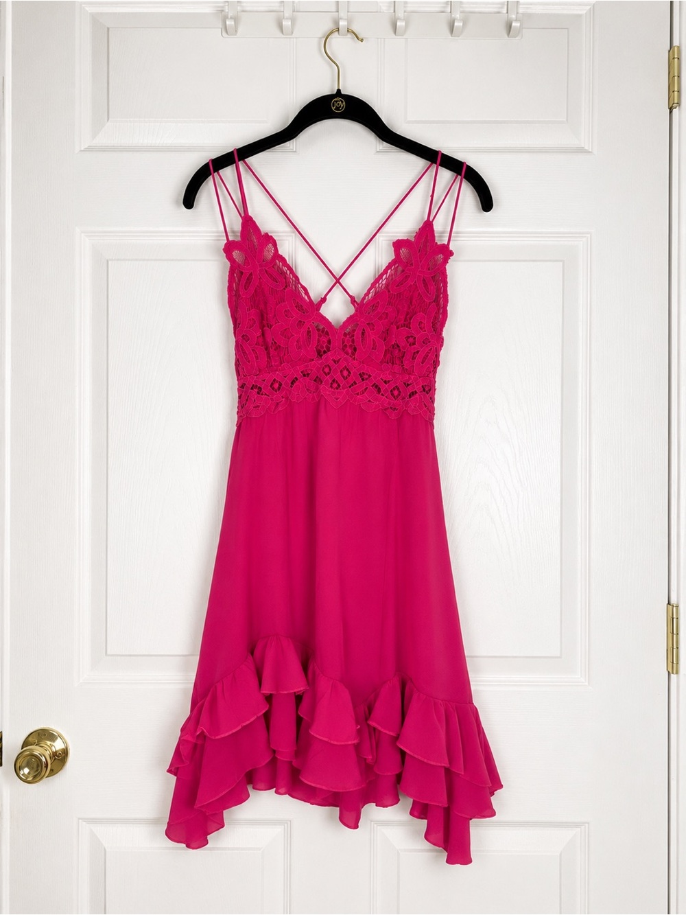 Free People Fuchsia Lace-Trim Mini Dress